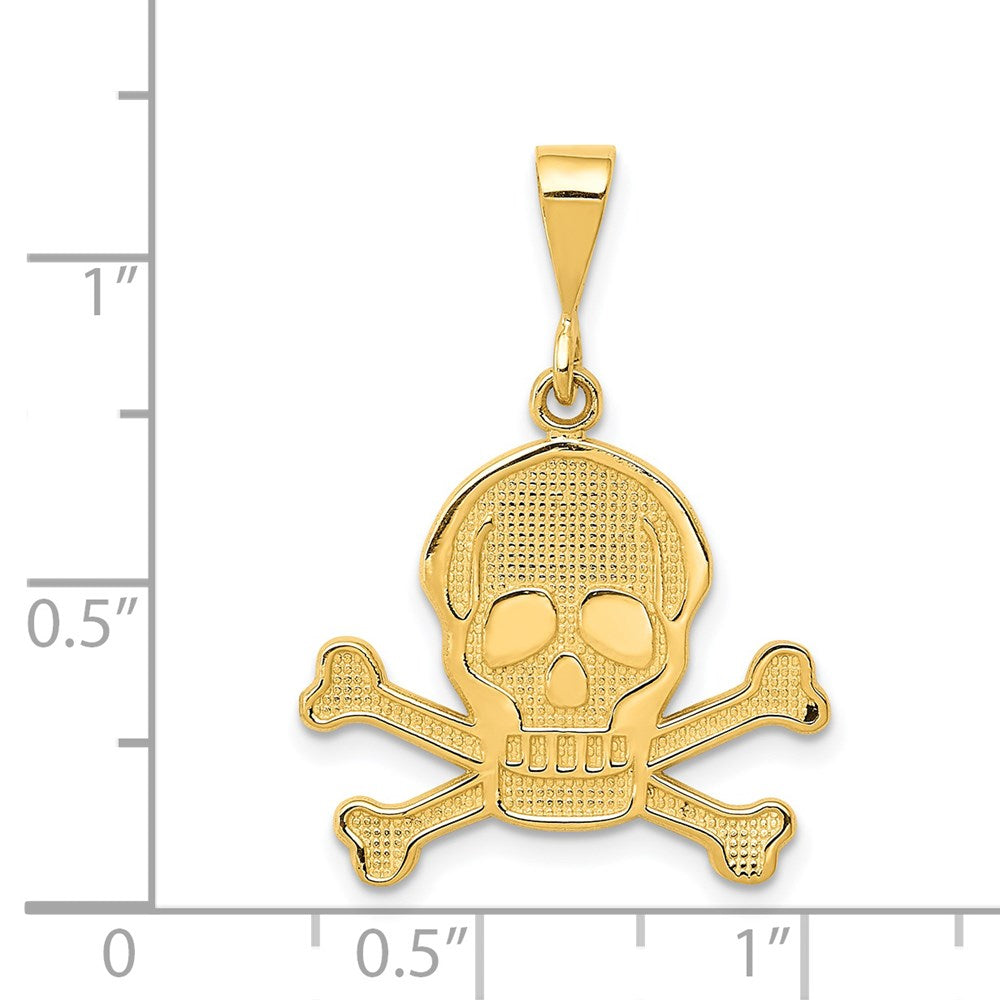 Alternate view of the 14k Yellow Gold Textured Skull and Crossbones Pendant by The Black Bow Jewelry Co.