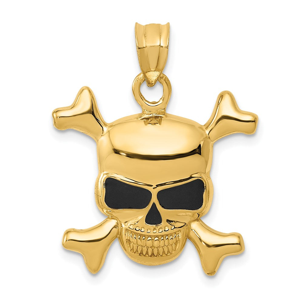 14k Yellow Gold Black Enameled Skull and Crossbones Pendant, Item P9296 by The Black Bow Jewelry Co.