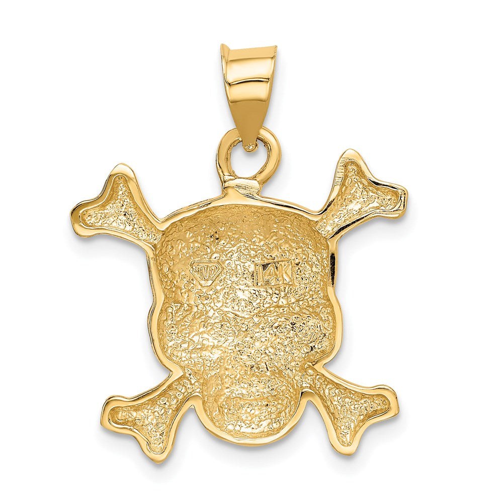 Alternate view of the 14k Yellow Gold Black Enameled Skull and Crossbones Pendant by The Black Bow Jewelry Co.