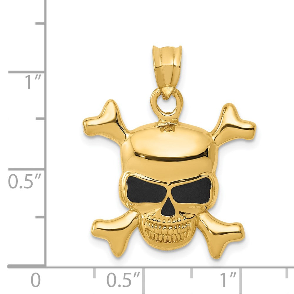 Alternate view of the 14k Yellow Gold Black Enameled Skull and Crossbones Pendant by The Black Bow Jewelry Co.