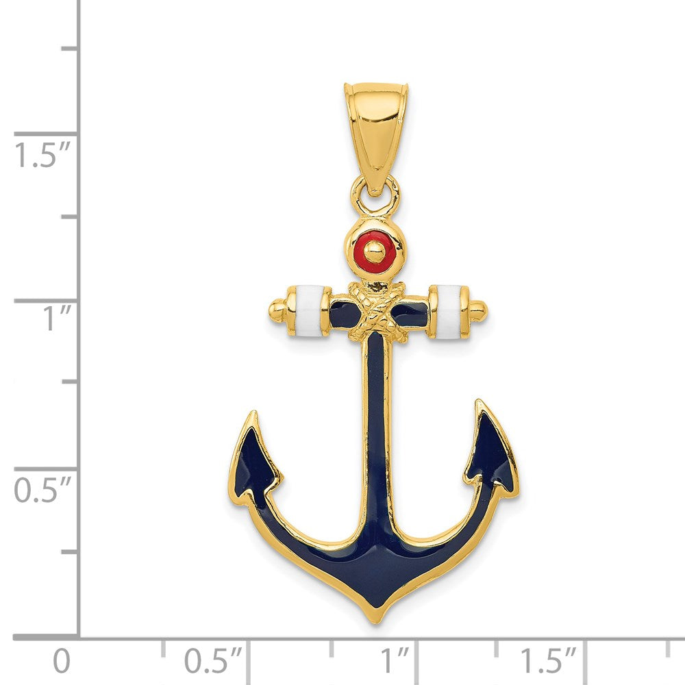 Alternate view of the 14k Yellow Gold Red, White and Blue Enameled Anchor Pendant by The Black Bow Jewelry Co.