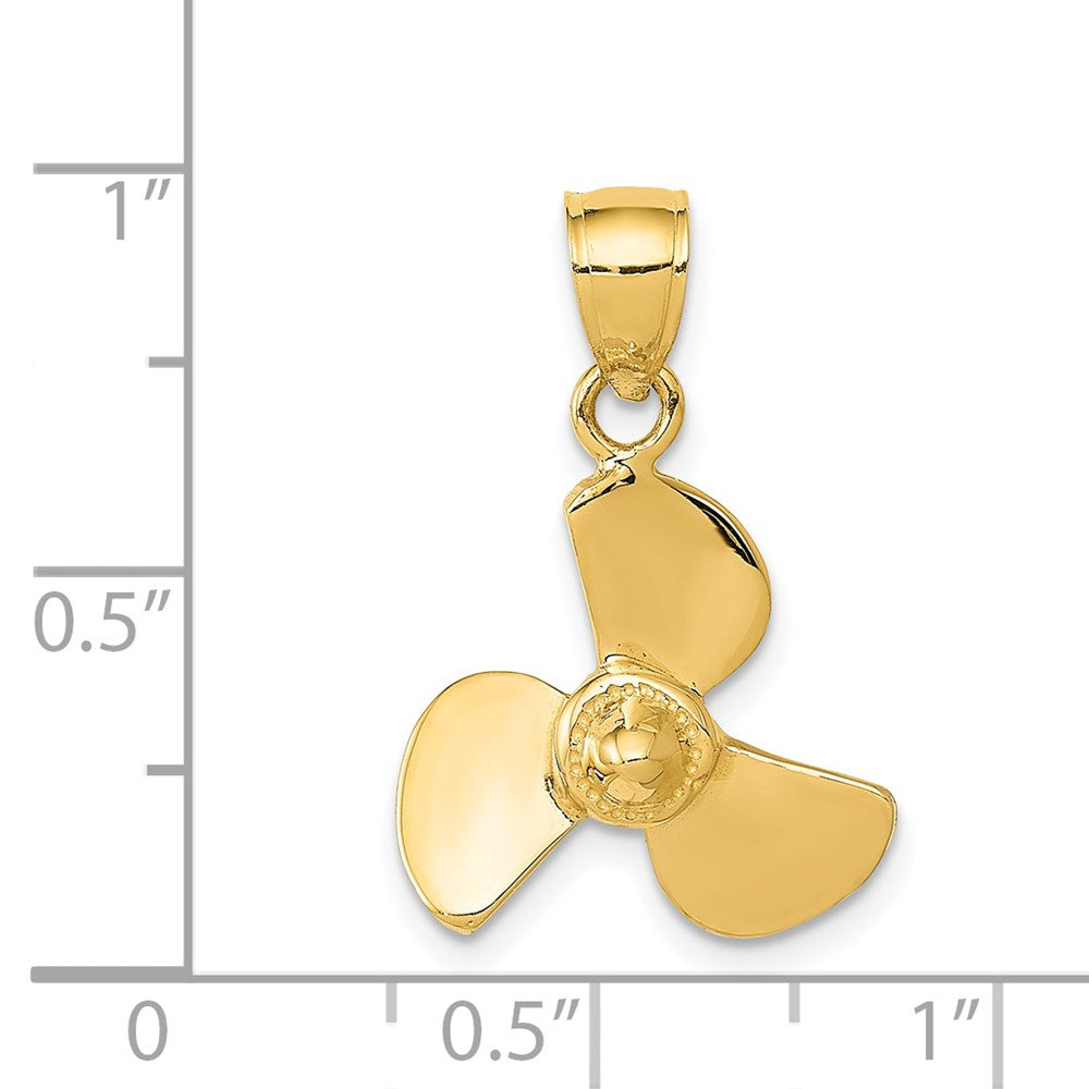 Alternate view of the 14k Yellow Gold Polished Propeller Pendant by The Black Bow Jewelry Co.