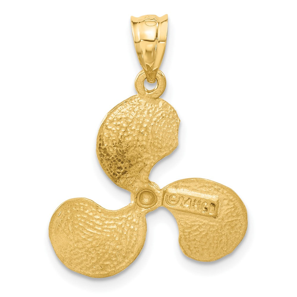 Alternate view of the 14k Yellow Gold Satin Diamond Cut Propeller Pendant by The Black Bow Jewelry Co.