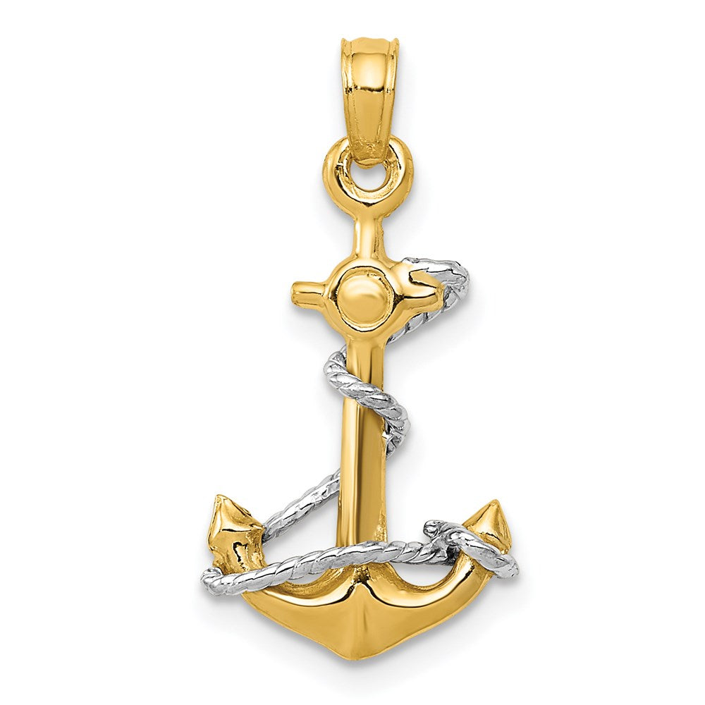 14k Two Tone Gold Small Anchor Adorned with a Rope Pendant, Item P9310 by The Black Bow Jewelry Co.