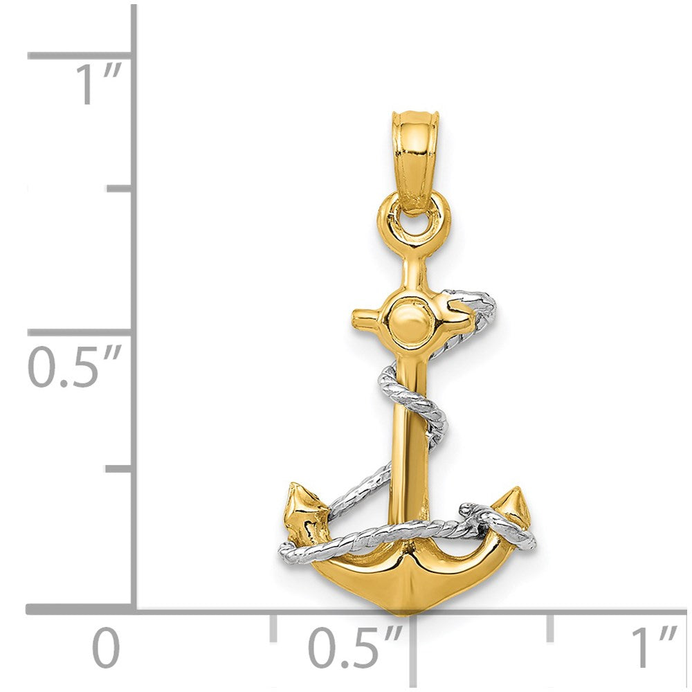 Alternate view of the 14k Two Tone Gold Small Anchor Adorned with a Rope Pendant by The Black Bow Jewelry Co.
