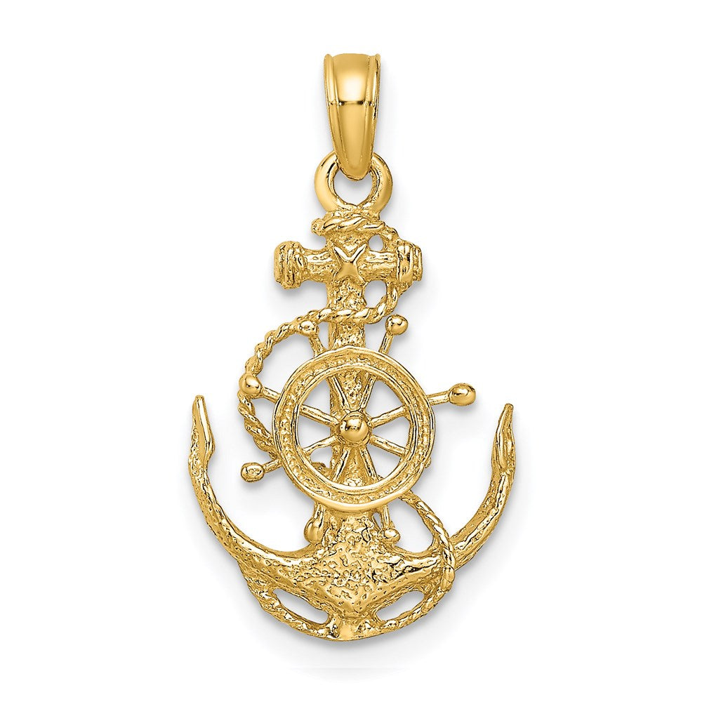 14k Yellow Gold Small Anchor, Ship&#39;s Wheel and Rope Pendant, Item P9316 by The Black Bow Jewelry Co.