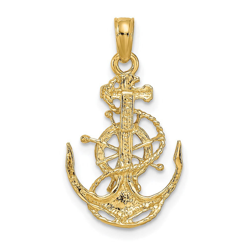 Alternate view of the 14k Yellow Gold Small Anchor, Ship&#39;s Wheel and Rope Pendant by The Black Bow Jewelry Co.