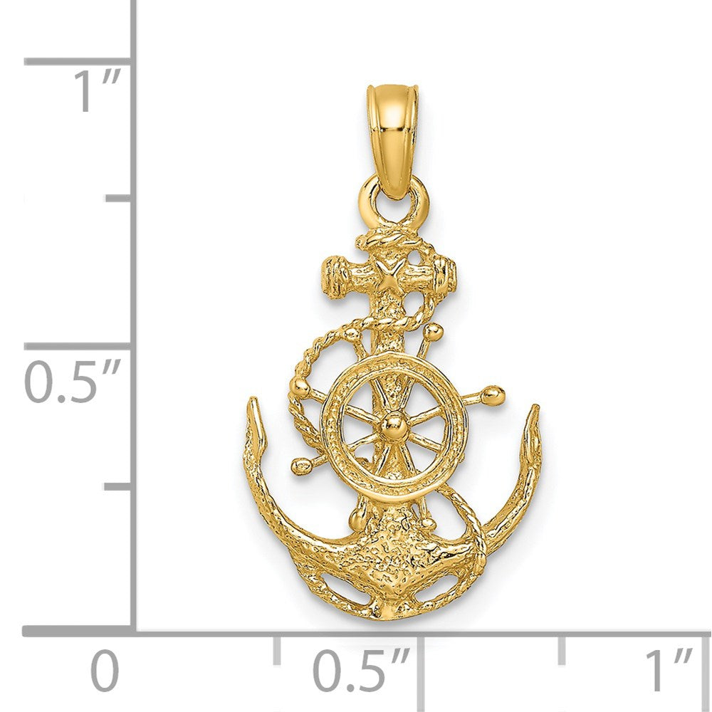 Alternate view of the 14k Yellow Gold Small Anchor, Ship&#39;s Wheel and Rope Pendant by The Black Bow Jewelry Co.