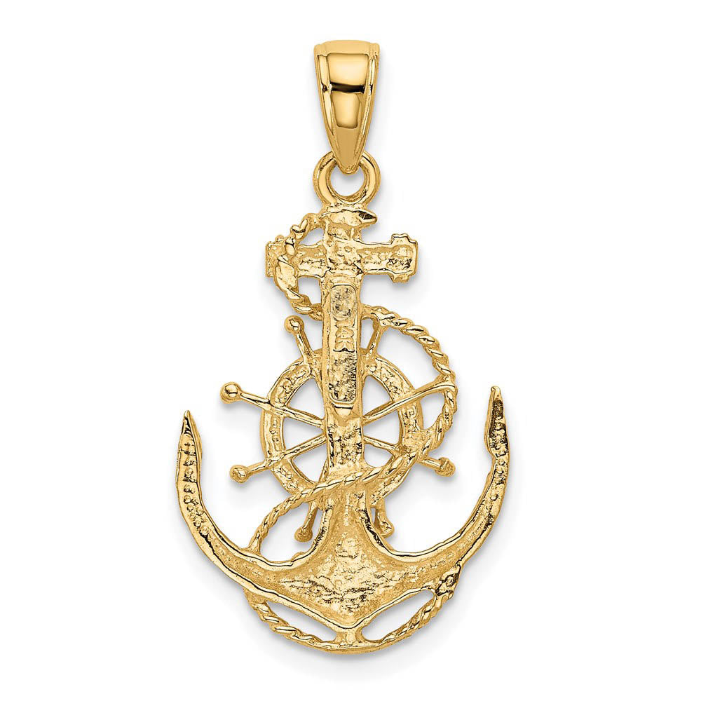 Alternate view of the 14k Yellow Gold Medium Anchor, Ship&#39;s Wheel and Rope Pendant by The Black Bow Jewelry Co.