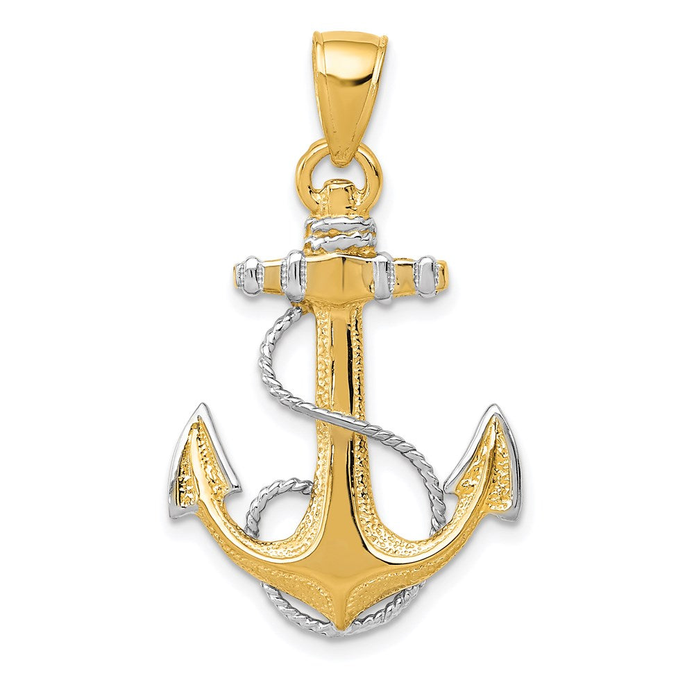 14k Two Tone Gold Anchor with Rope Pendant, Item P9319 by The Black Bow Jewelry Co.
