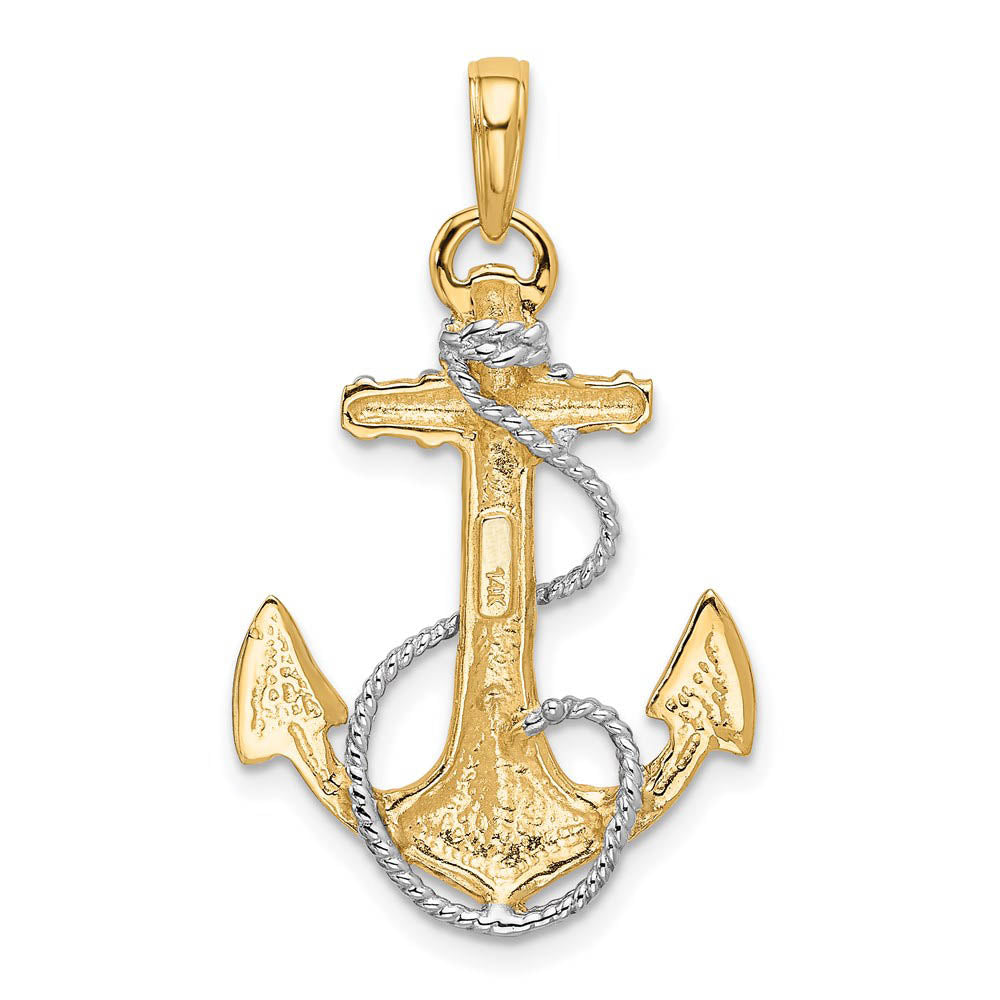 Alternate view of the 14k Two Tone Gold Anchor with Rope Pendant by The Black Bow Jewelry Co.