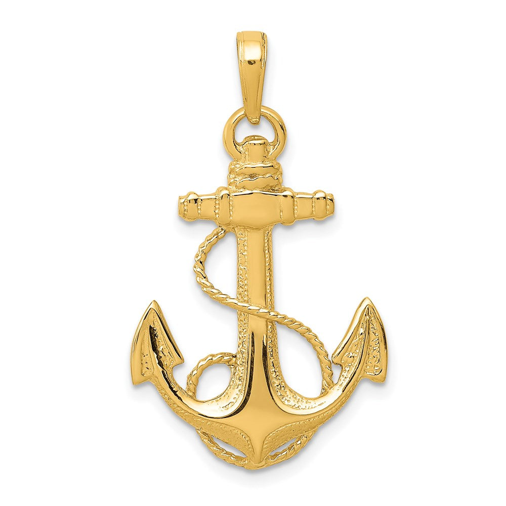 14k Yellow Gold Admiralty Anchor with Rope Pendant, Item P9320 by The Black Bow Jewelry Co.
