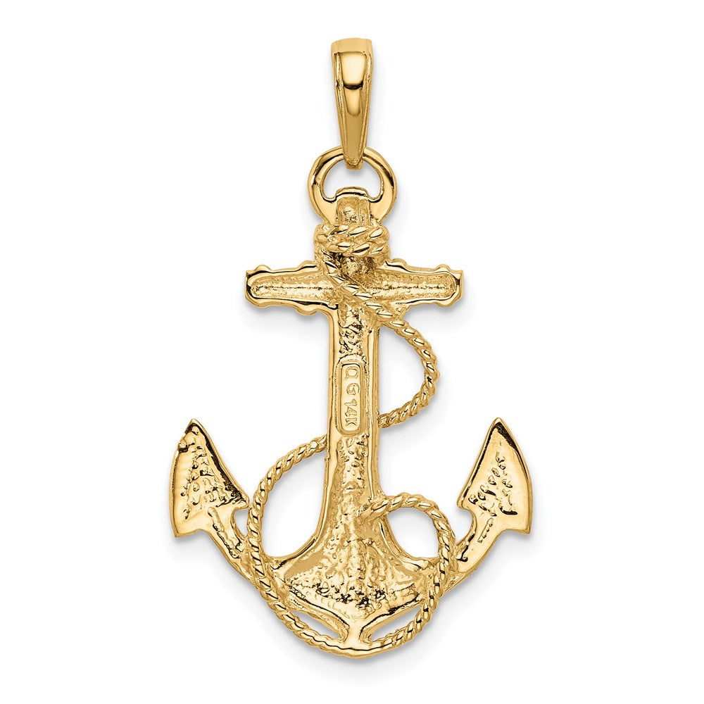 Alternate view of the 14k Yellow Gold Admiralty Anchor with Rope Pendant by The Black Bow Jewelry Co.