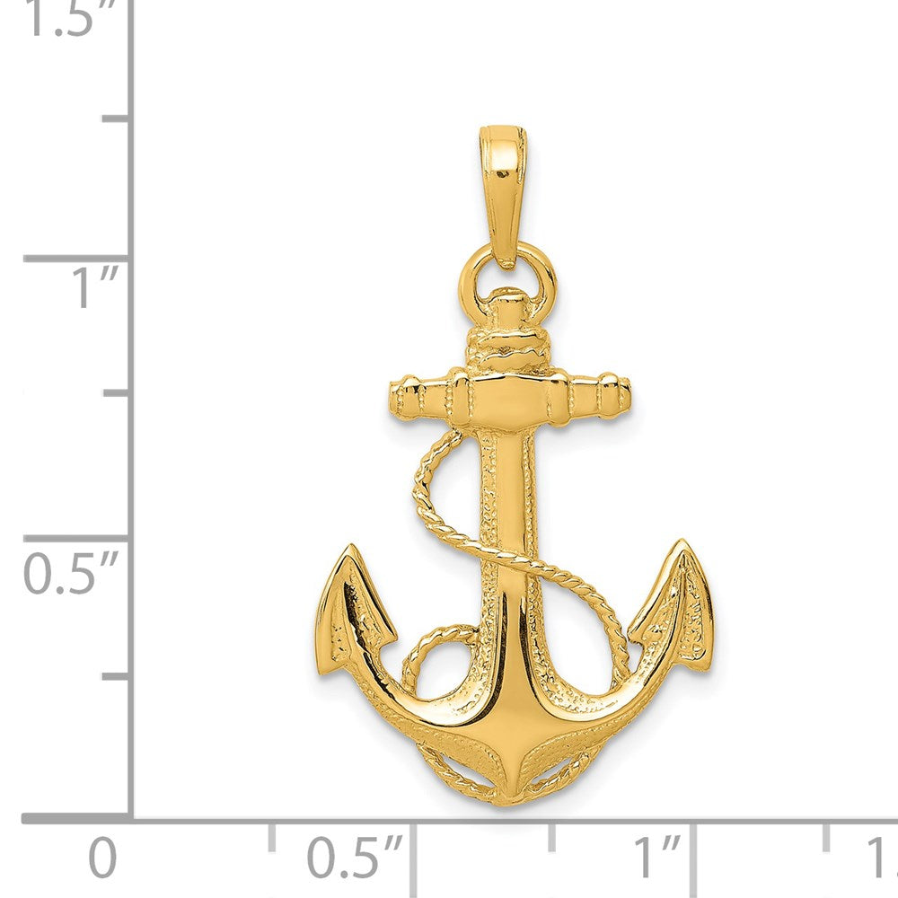 Alternate view of the 14k Yellow Gold Admiralty Anchor with Rope Pendant by The Black Bow Jewelry Co.
