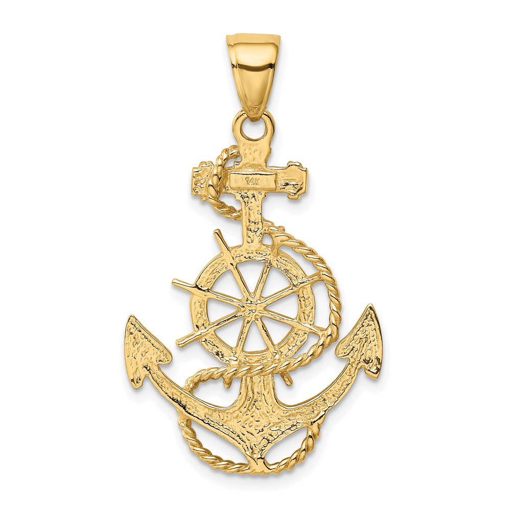 Alternate view of the 14k Yellow Gold Large Anchor, Ship&#39;s Wheel and Rope Pendant by The Black Bow Jewelry Co.