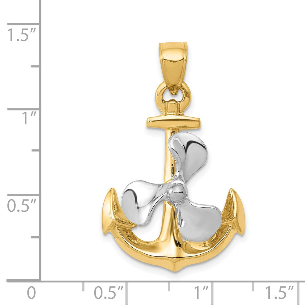 Alternate view of the 14k Two Tone Gold Polished Anchor and Spinning Propeller Pendant by The Black Bow Jewelry Co.
