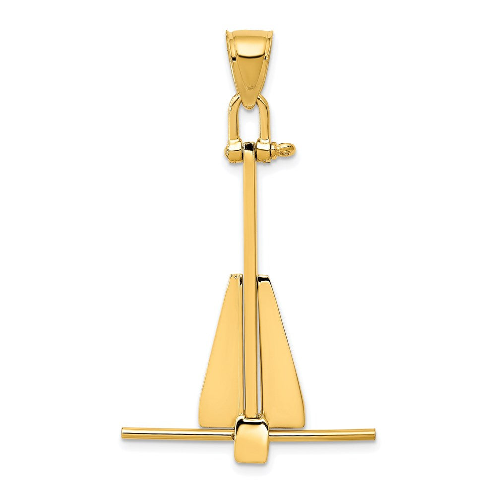 14k Yellow Gold 3D Moveable Danforth Anchor Pendant, Item P9327 by The Black Bow Jewelry Co.