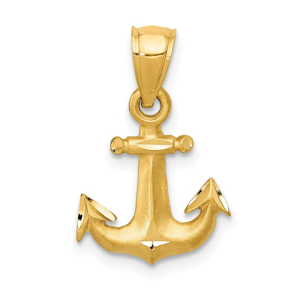 14k Yellow Gold Satin Anchor Pendant, Item P9332 by The Black Bow Jewelry Co.