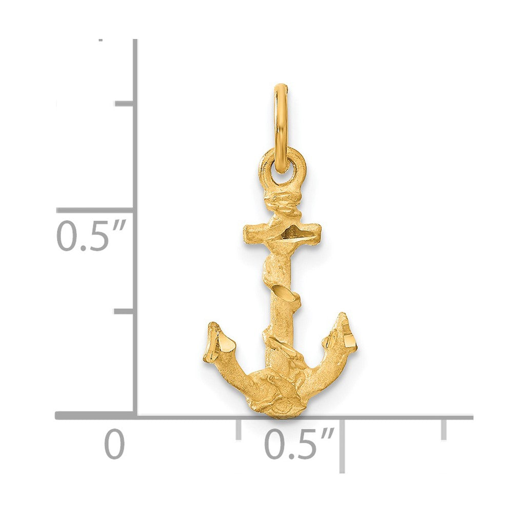 Alternate view of the 14k Yellow Gold Diamond Cut Anchor Charm or Pendant by The Black Bow Jewelry Co.
