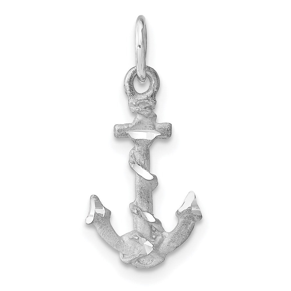 14k White Gold Diamond Cut Anchor Charm or Pendant, Item P9334 by The Black Bow Jewelry Co.