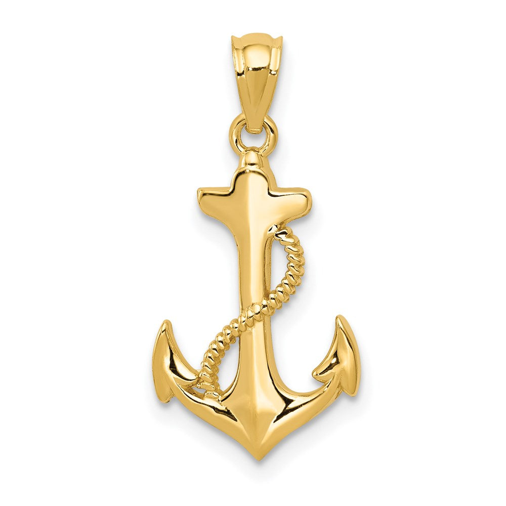 14k Yellow Gold Polished Anchor and Rope Pendant, Item P9335 by The Black Bow Jewelry Co.