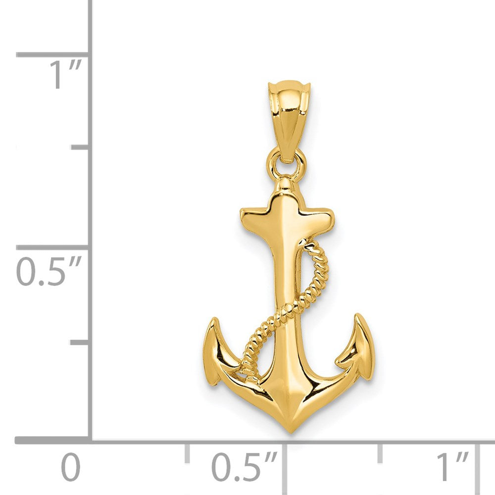 Alternate view of the 14k Yellow Gold Polished Anchor and Rope Pendant by The Black Bow Jewelry Co.