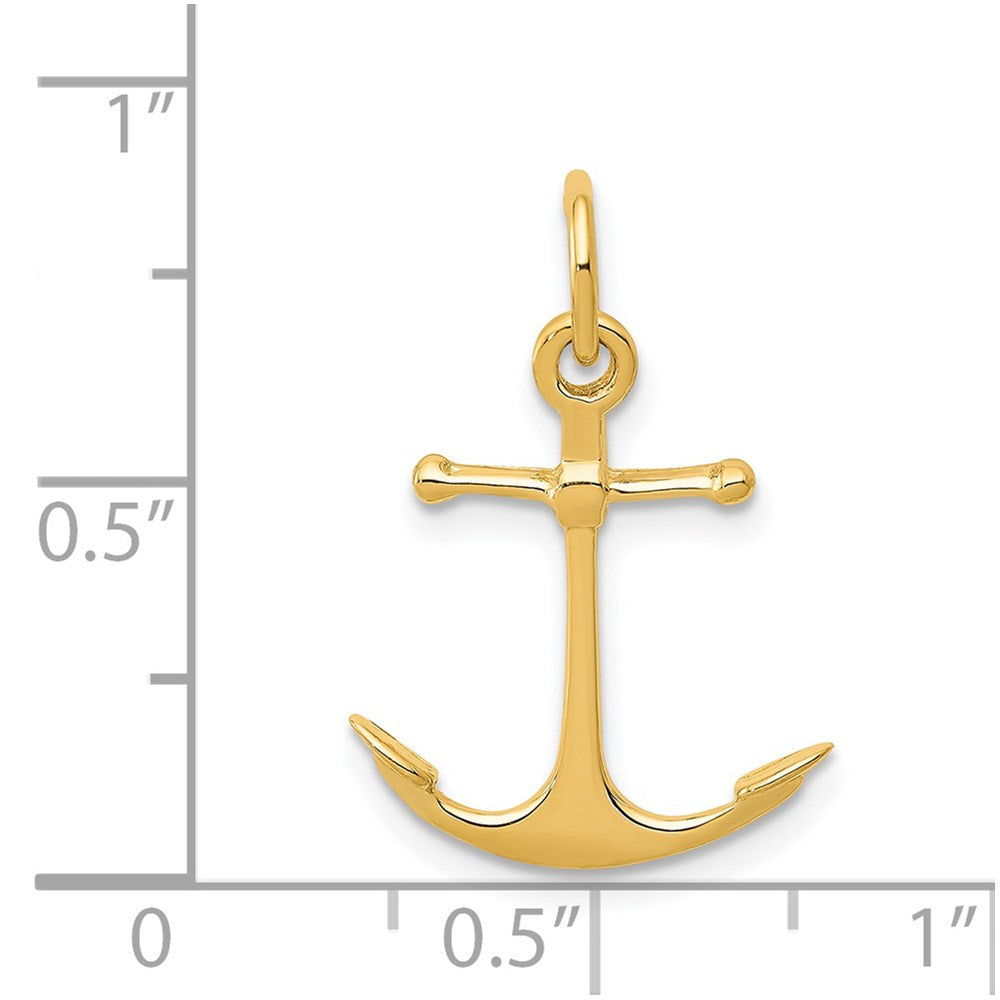 Alternate view of the 14k Yellow Gold Polished Anchor Charm or Pendant by The Black Bow Jewelry Co.