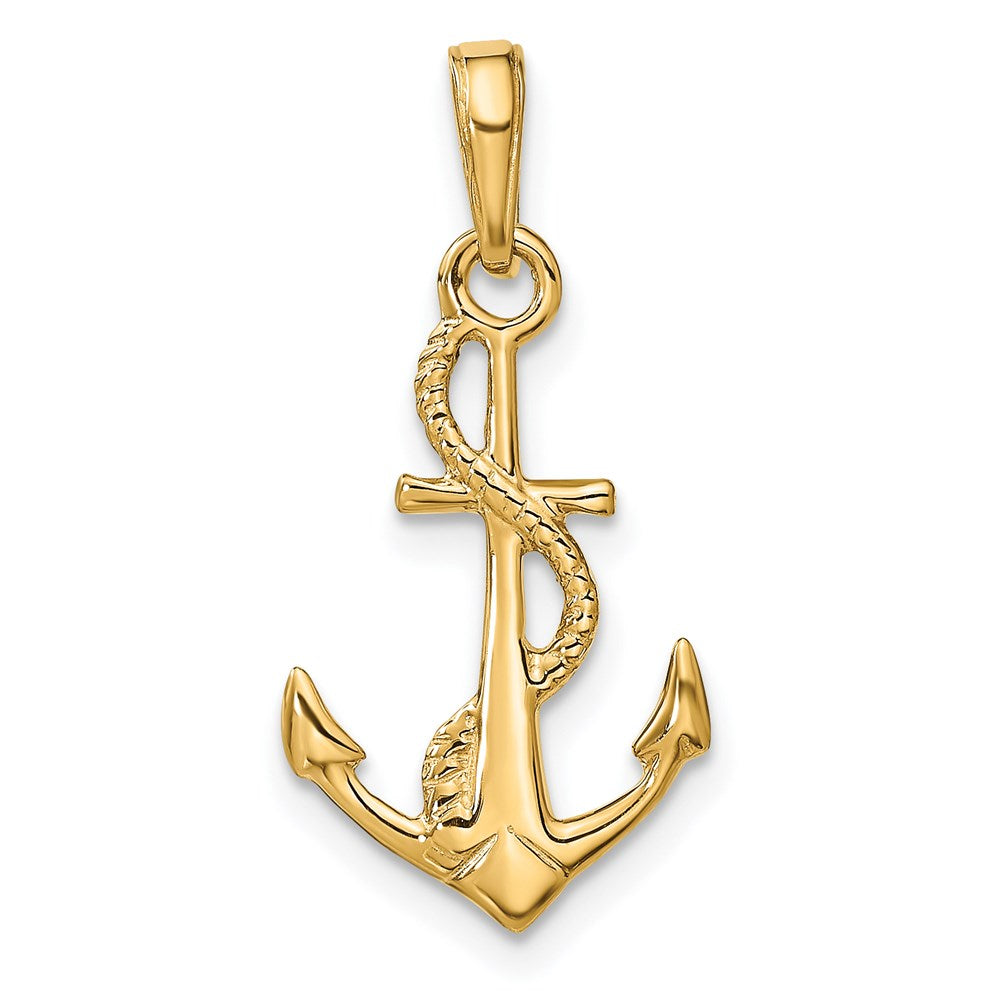 Alternate view of the 14k Yellow Gold Polished 3Dimensional Anchor Pendant by The Black Bow Jewelry Co.