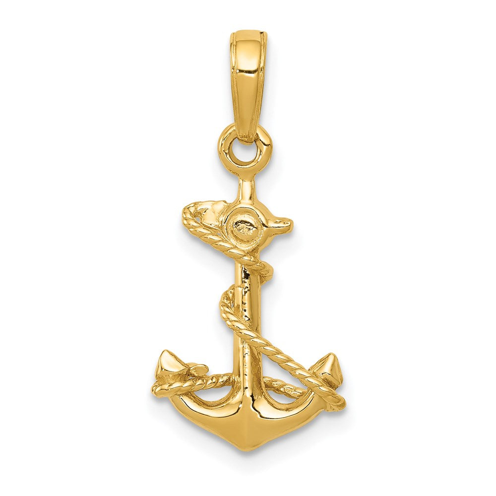 14k Yellow Gold Anchor with Rope 3D Pendant, Item P9343 by The Black Bow Jewelry Co.
