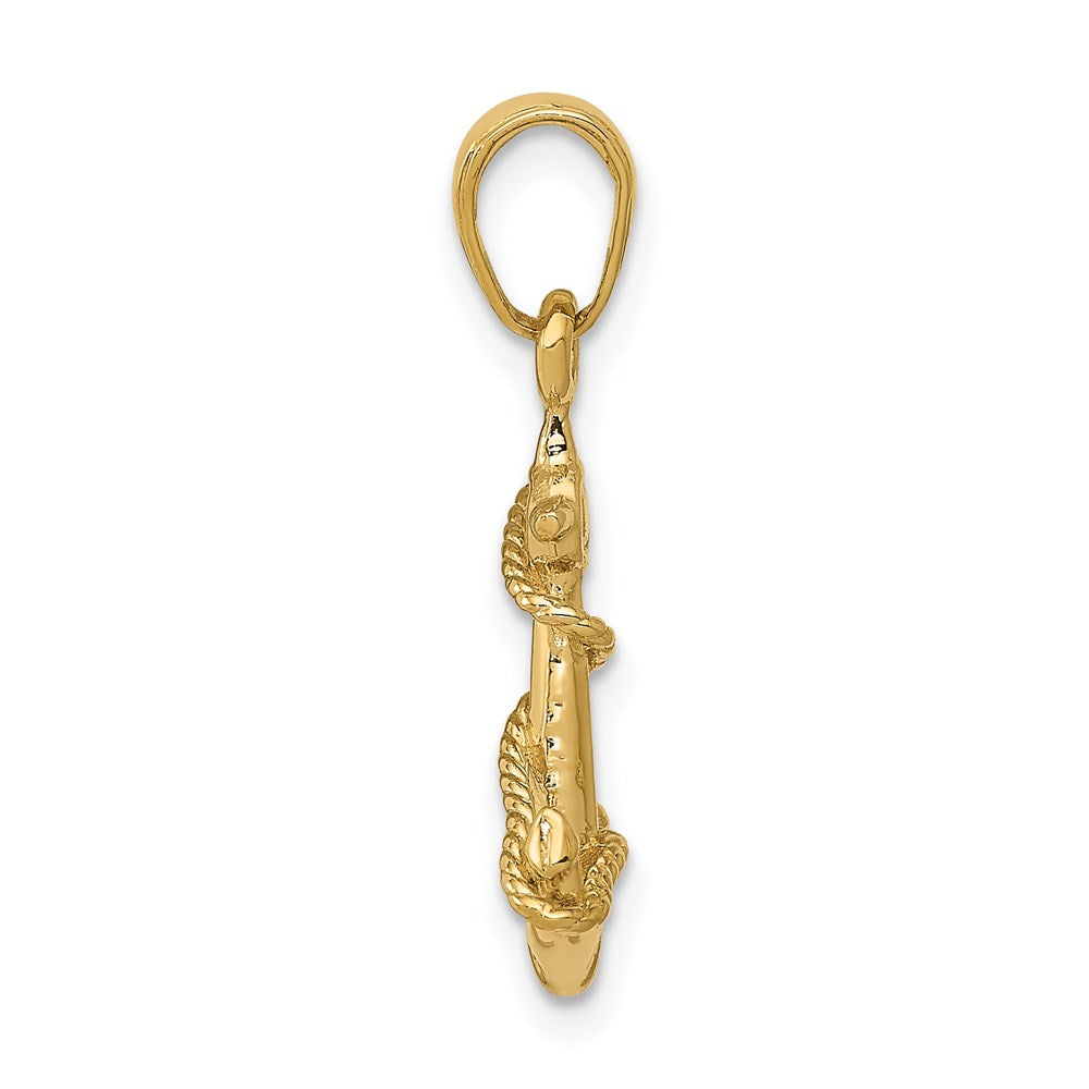Alternate view of the 14k Yellow Gold Anchor with Rope 3D Pendant by The Black Bow Jewelry Co.
