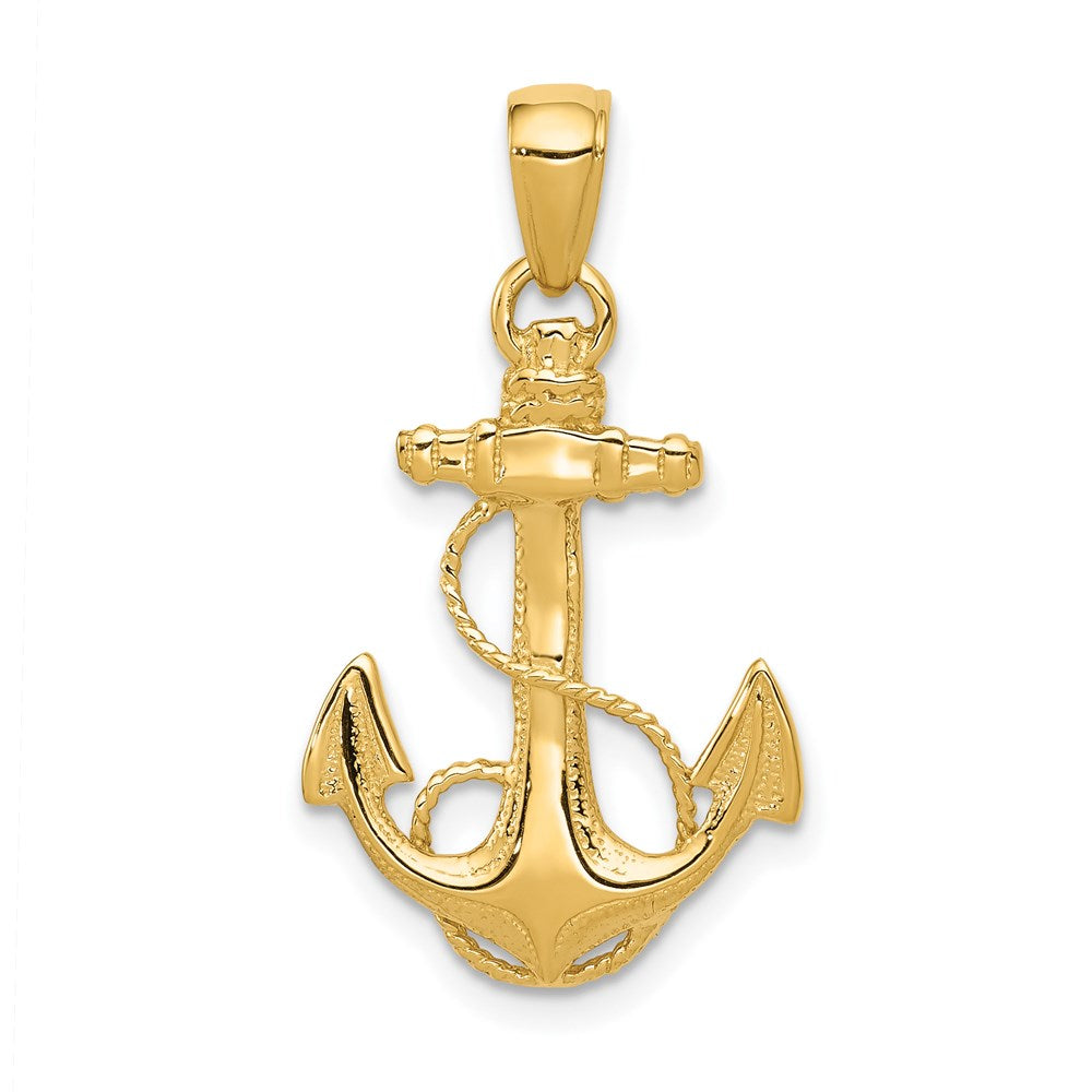 14k Yellow Gold Textured and Polished Anchor Pendant, Item P9346 by The Black Bow Jewelry Co.