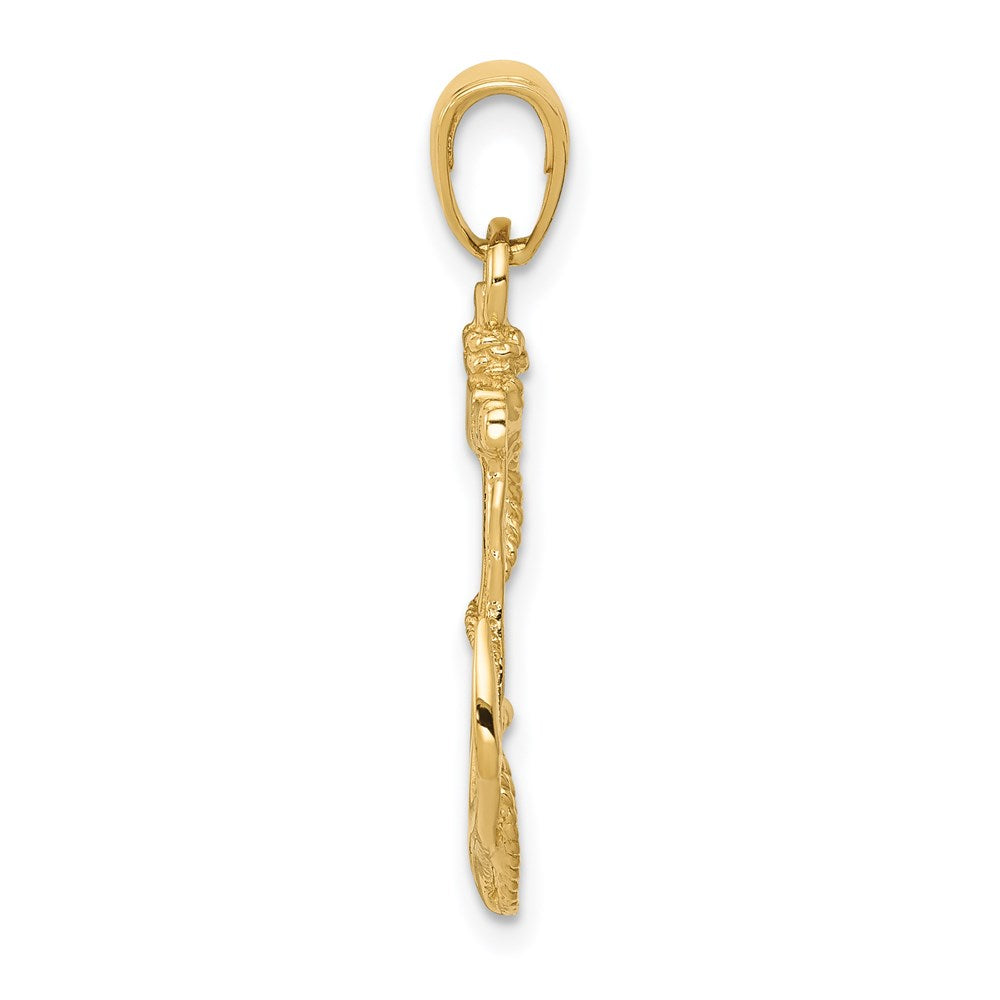 Alternate view of the 14k Yellow Gold Textured and Polished Anchor Pendant by The Black Bow Jewelry Co.