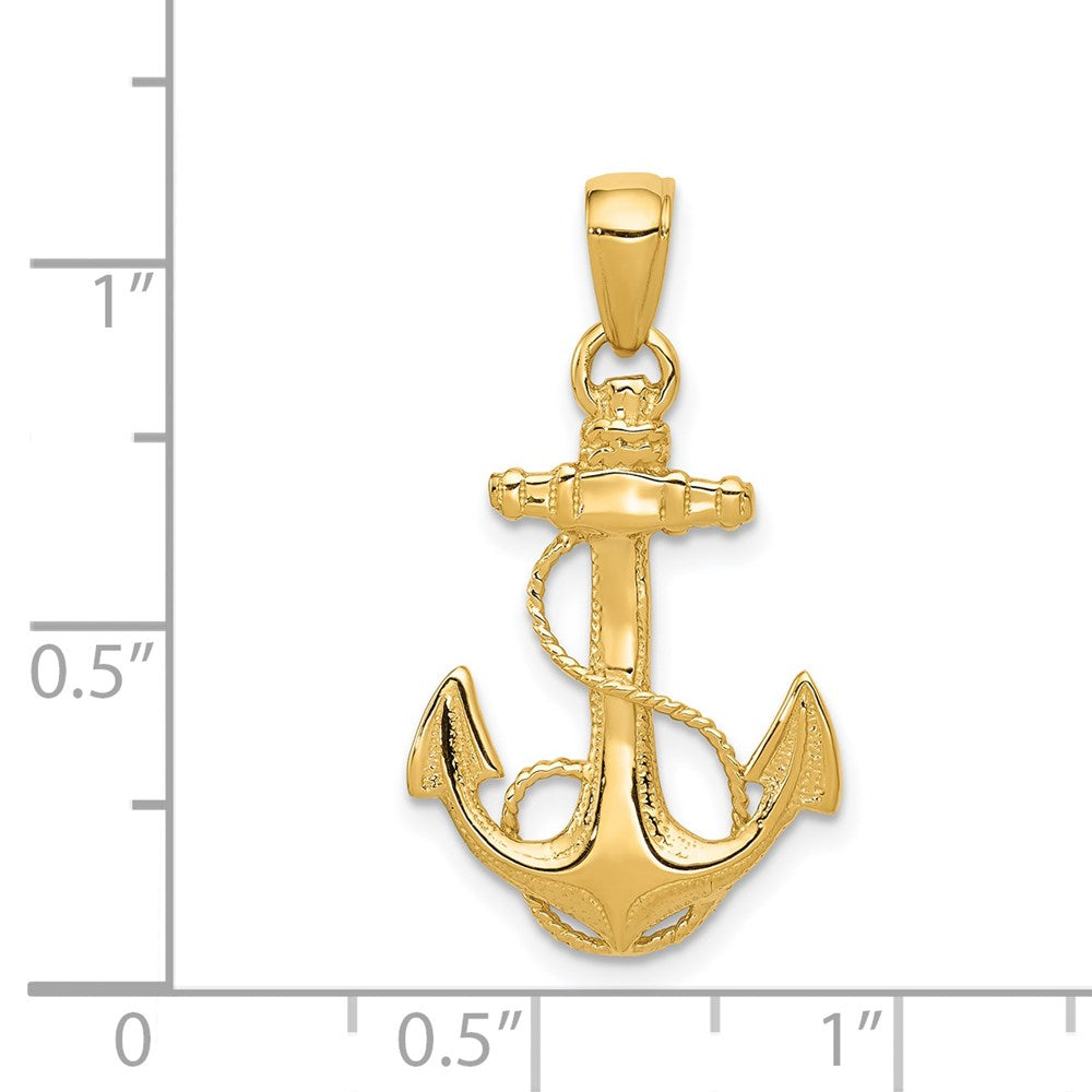 Alternate view of the 14k Yellow Gold Textured and Polished Anchor Pendant by The Black Bow Jewelry Co.