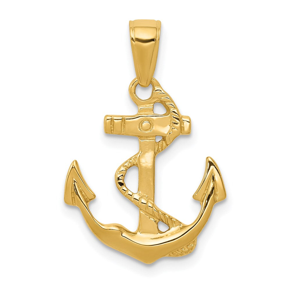 14k Yellow Gold 2D Polished Anchor Pendant, Item P9348 by The Black Bow Jewelry Co.