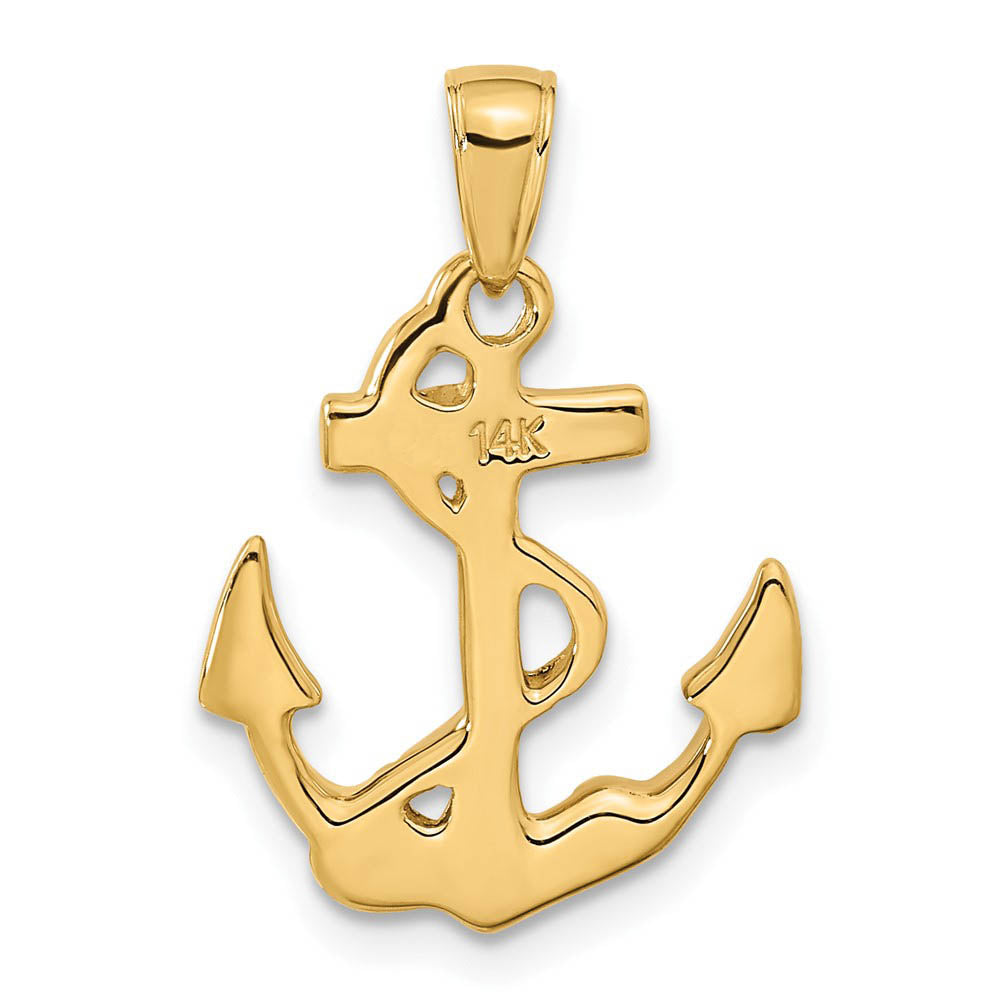 Alternate view of the 14k Yellow Gold 2D Polished Anchor Pendant by The Black Bow Jewelry Co.