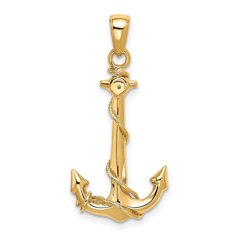 Alternate view of the 14k Yellow Gold Anchor with Rope Pendant by The Black Bow Jewelry Co.