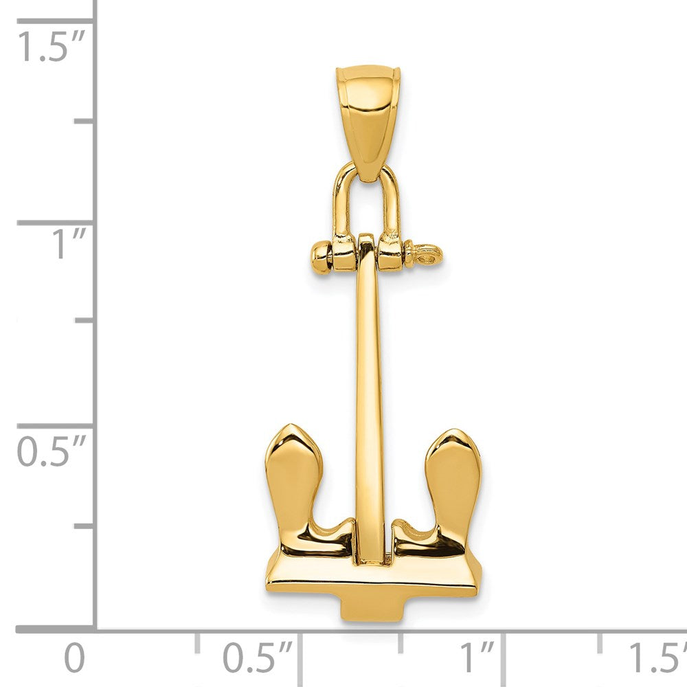 14K Yellow Gold 3-D T-Bar Style Anchor Pendant