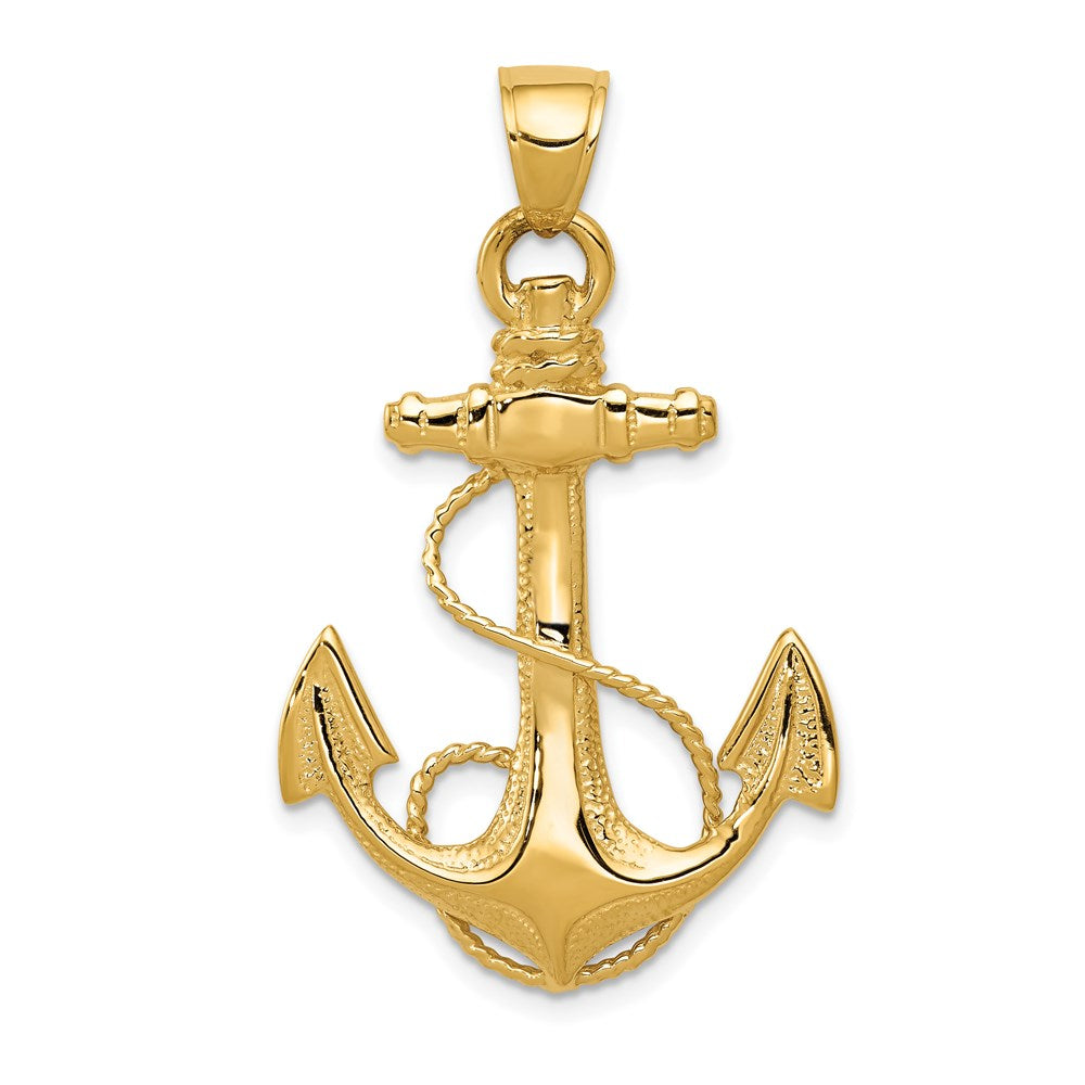 Mens 14k Yellow Gold Large Textured &amp; Polished Anchor Pendant, 25x40mm, Item P9354 by The Black Bow Jewelry Co.