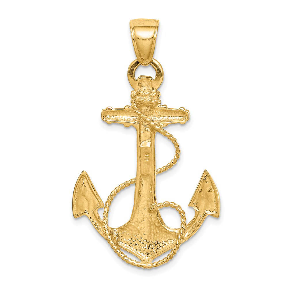 Alternate view of the Mens 14k Yellow Gold Large Textured &amp; Polished Anchor Pendant, 25x40mm by The Black Bow Jewelry Co.