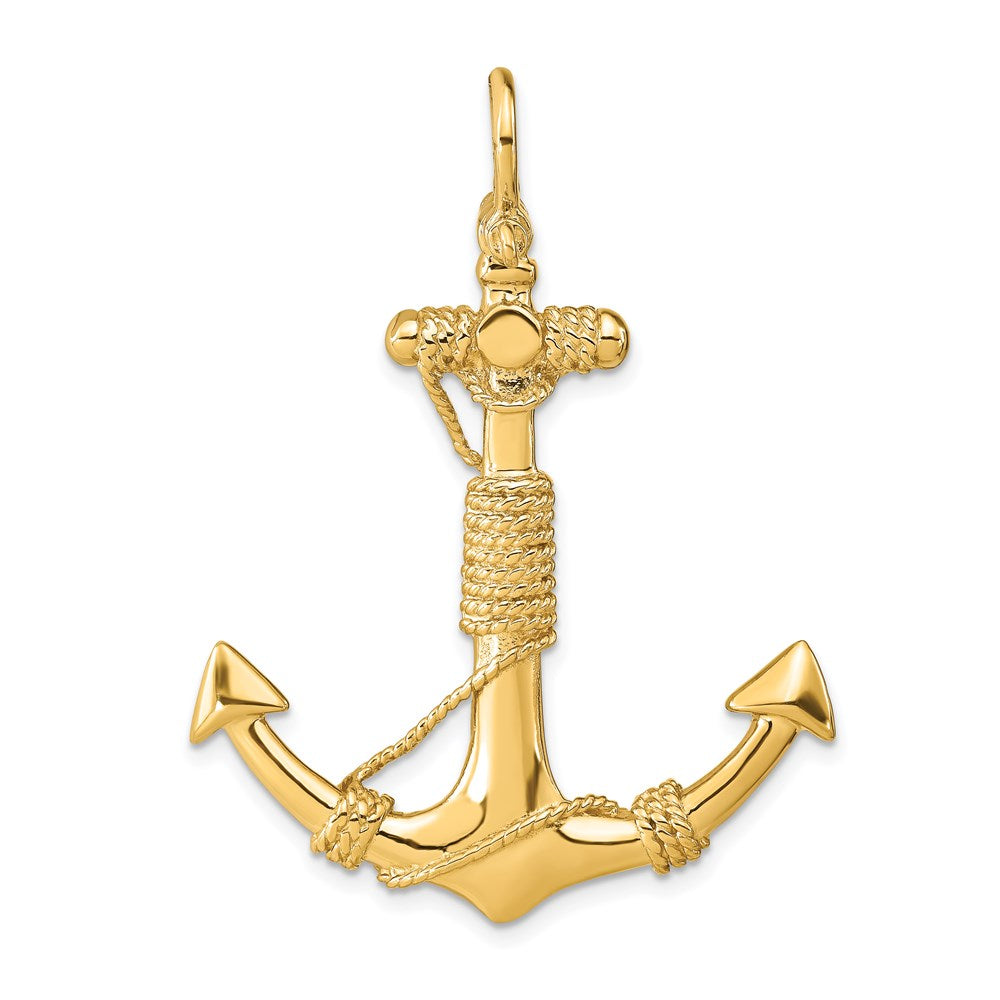 14k Yellow Gold Large 3D Admiralty Anchor with Rope Pendant, Item P9355 by The Black Bow Jewelry Co.