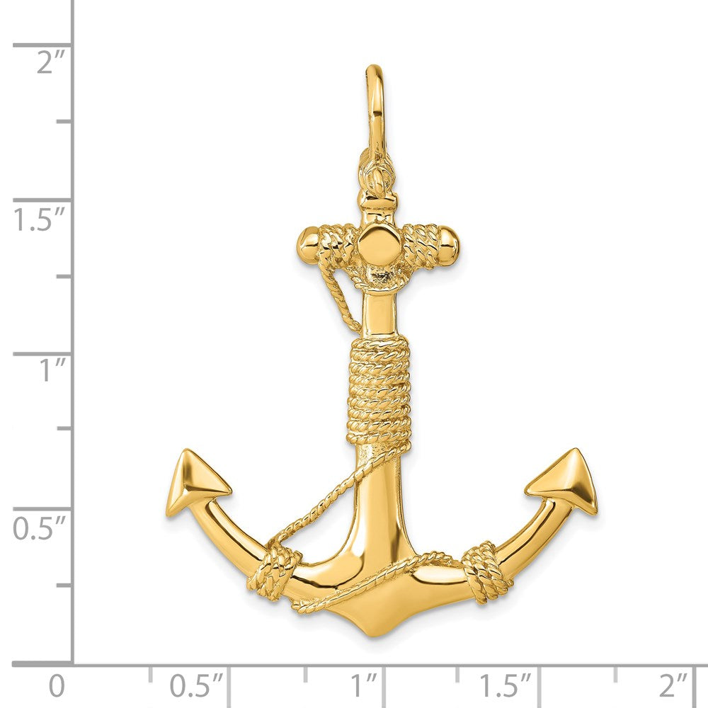 Alternate view of the 14k Yellow Gold Large 3D Admiralty Anchor with Rope Pendant by The Black Bow Jewelry Co.