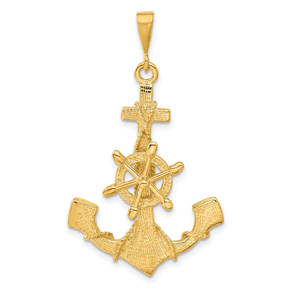 14k Yellow Gold Large Satin Anchor with Wheel and Rope Pendant, Item P9356 by The Black Bow Jewelry Co.