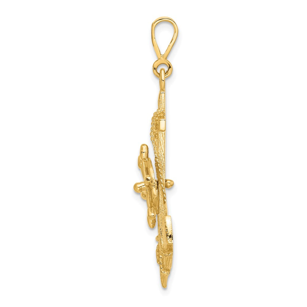 Alternate view of the 14k Yellow Gold Large Satin Anchor with Wheel and Rope Pendant by The Black Bow Jewelry Co.