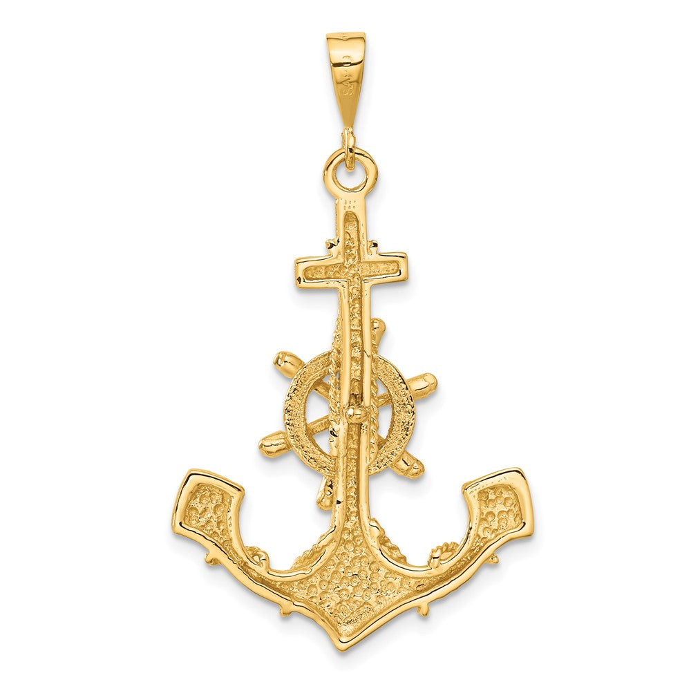 Alternate view of the 14k Yellow Gold Large Satin Anchor with Wheel and Rope Pendant by The Black Bow Jewelry Co.