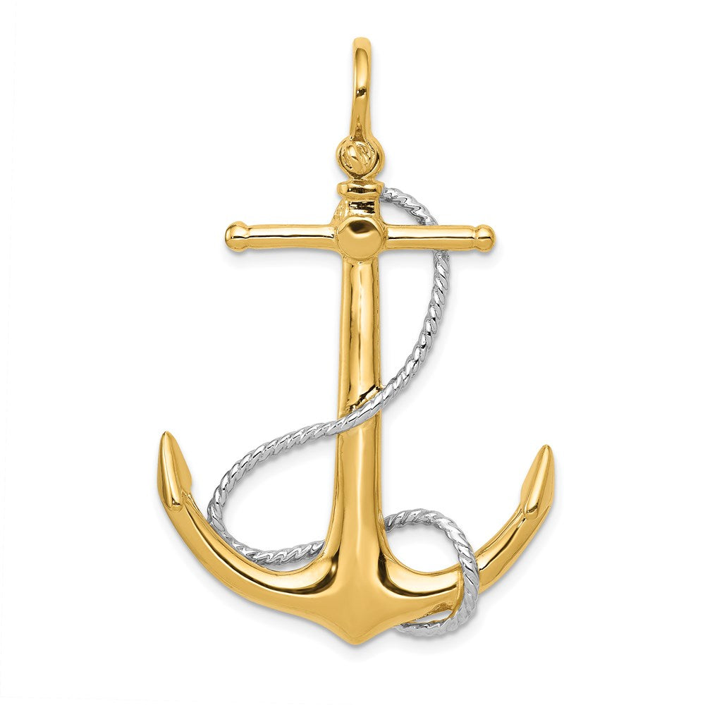 14k Two Tone Gold Large 3D Anchor with Entwined Rope Pendant, Item P9357 by The Black Bow Jewelry Co.