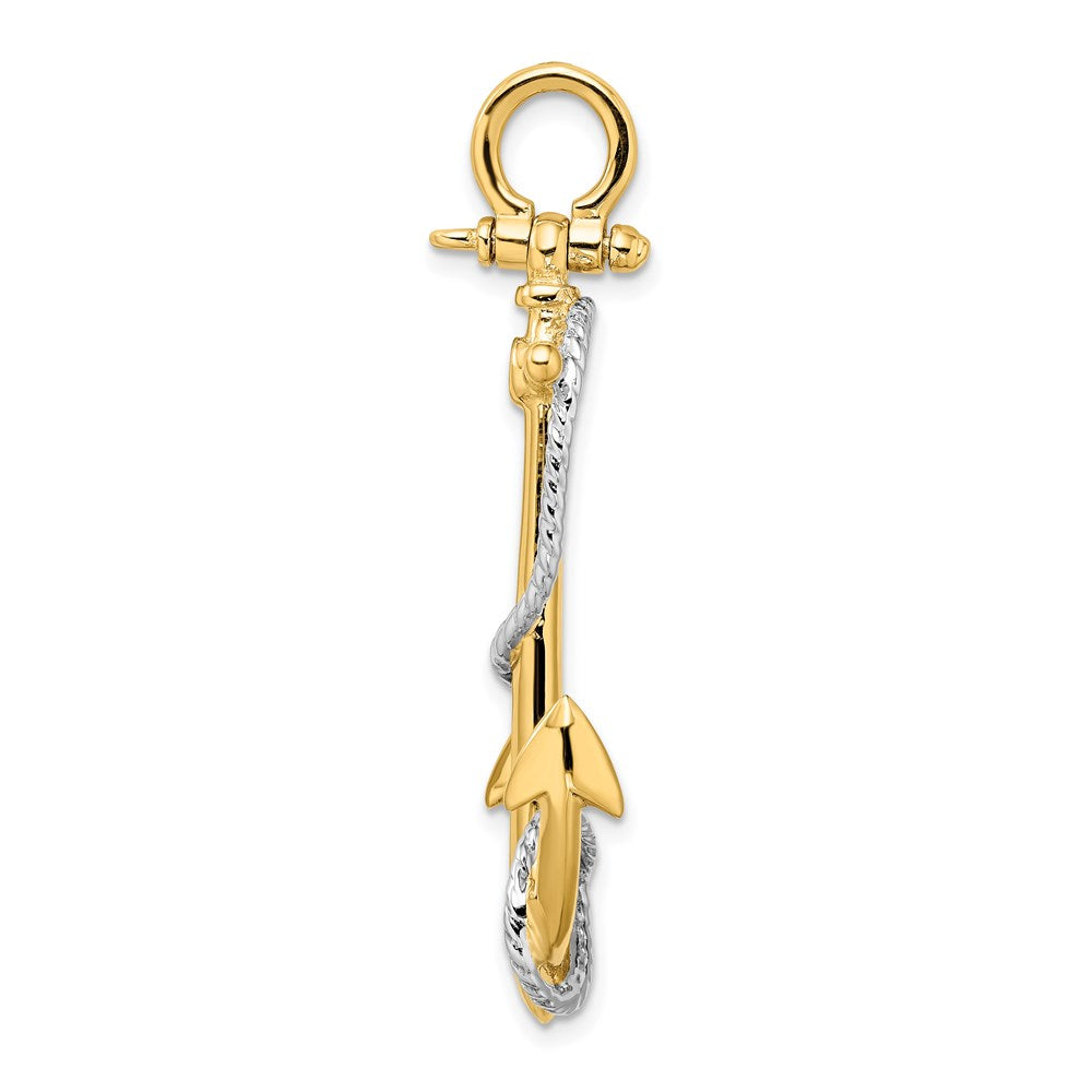 Alternate view of the 14k Two Tone Gold Large 3D Anchor with Entwined Rope Pendant by The Black Bow Jewelry Co.