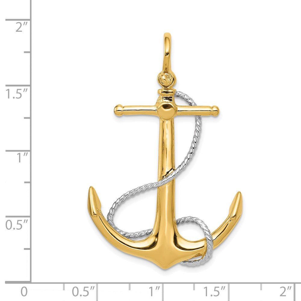 Alternate view of the 14k Two Tone Gold Large 3D Anchor with Entwined Rope Pendant by The Black Bow Jewelry Co.