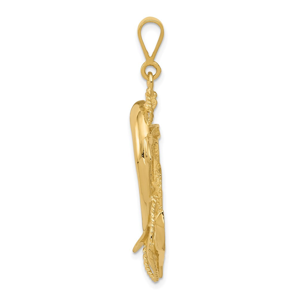 Alternate view of the 14k Yellow Gold Large Polished Anchor with Dolphin Pendant by The Black Bow Jewelry Co.