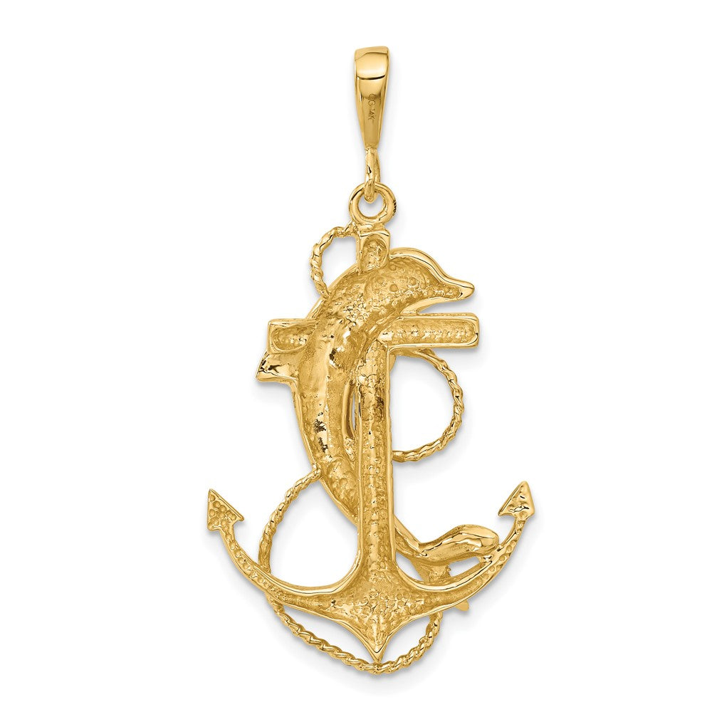 Alternate view of the 14k Yellow Gold Large Polished Anchor with Dolphin Pendant by The Black Bow Jewelry Co.