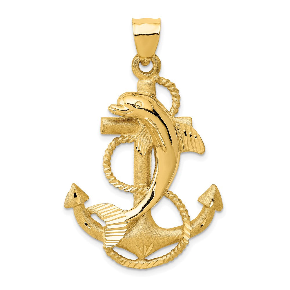 14k Yellow Gold Large Anchor with Dolphin Pendant Black Bow Jewelry Company